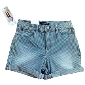 Calvin Klein Railroad Stripes Rolled Cuff Denim Shorts Size 2 NWT